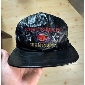 Vintage 93 Back to Back 94 Dallas Cowboys Hat Genuine Leather Team NFL S